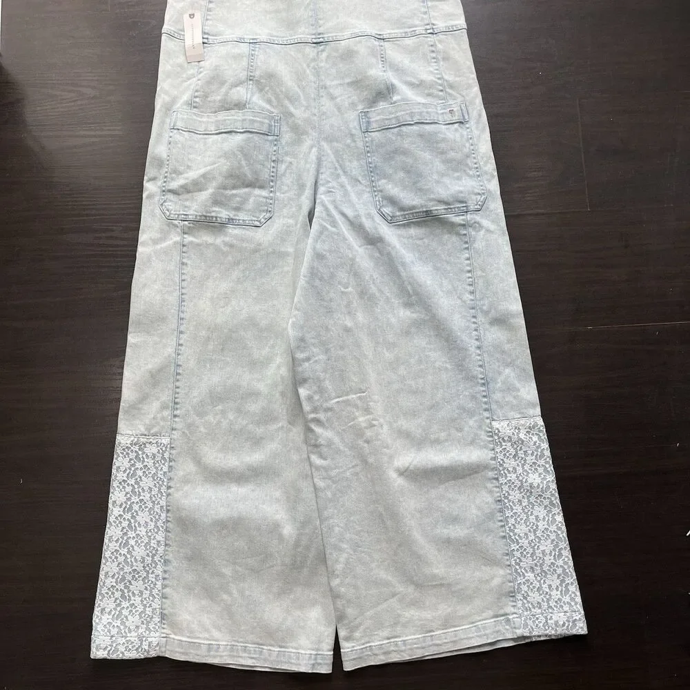 Pilcro Anthropologie Overalls Womens L Front Zip Wide Leg Jumpsuit Cropped Boho - Picture 9 of 16